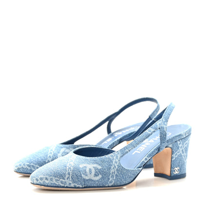 Chanel Denim Cap Toe Denim Slingback Pumps 36 Blue 3 of 8