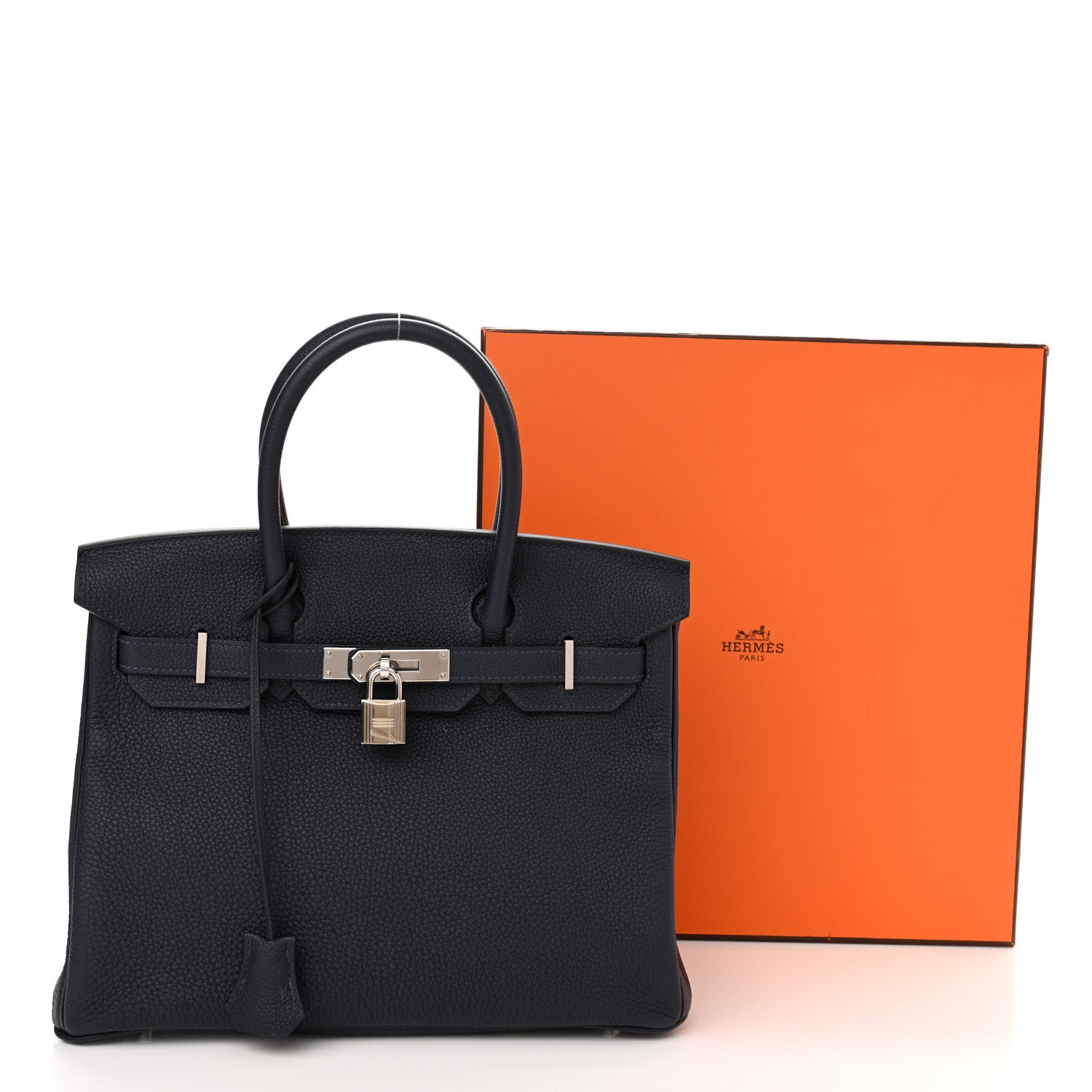 Hermes Togo Birkin Verso 30 Bleu Nuit Orange Poppy 13 of 13