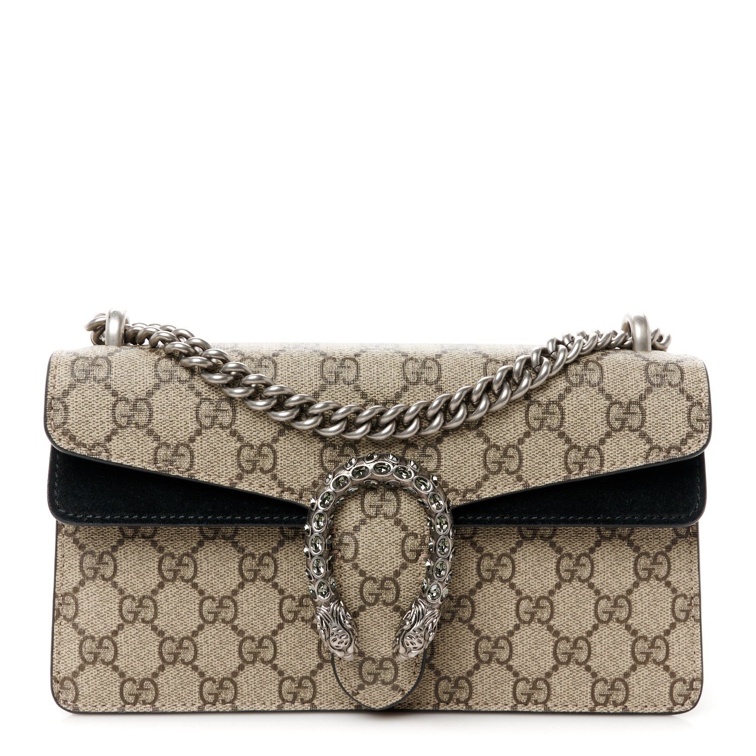 Gucci GG Supreme Monogram Suede Crystal Small Dionysus Shoulder Bag Beige Ebony Black 1 of 10