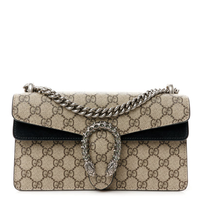 Gucci GG Supreme Monogram Suede Crystal Small Dionysus Shoulder Bag Beige Ebony Black 1 of 10