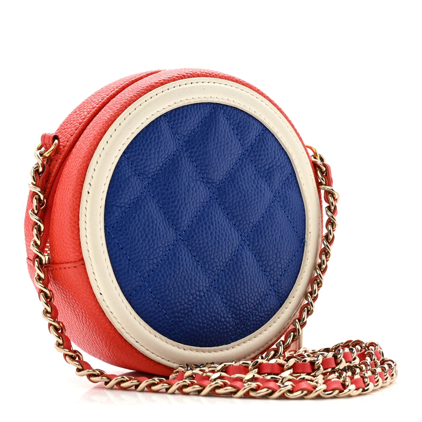 Caviar Quilted Round Filigree Crossbody Blue White Red