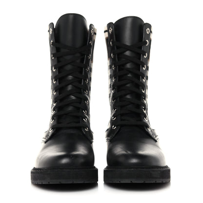 Fendi Vitello Stretch Fabric FF Vichy Rockoko Biker Boots 38.5 Black Crema Tobacco 2 of 9