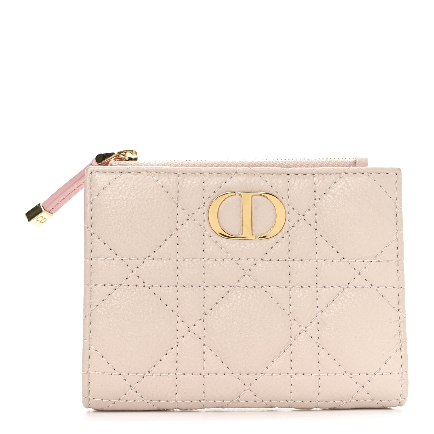 Christian Dior Grained Calfskin Supple Cannage Caro Dahlia Wallet Powder Pink 1 of 6