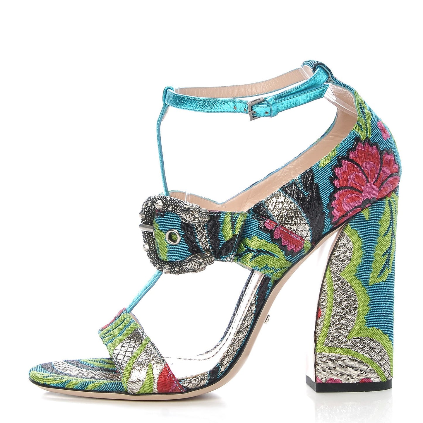 Brocade Floral Dionysus T-Strap High Heel Sandals 39 Multicolor