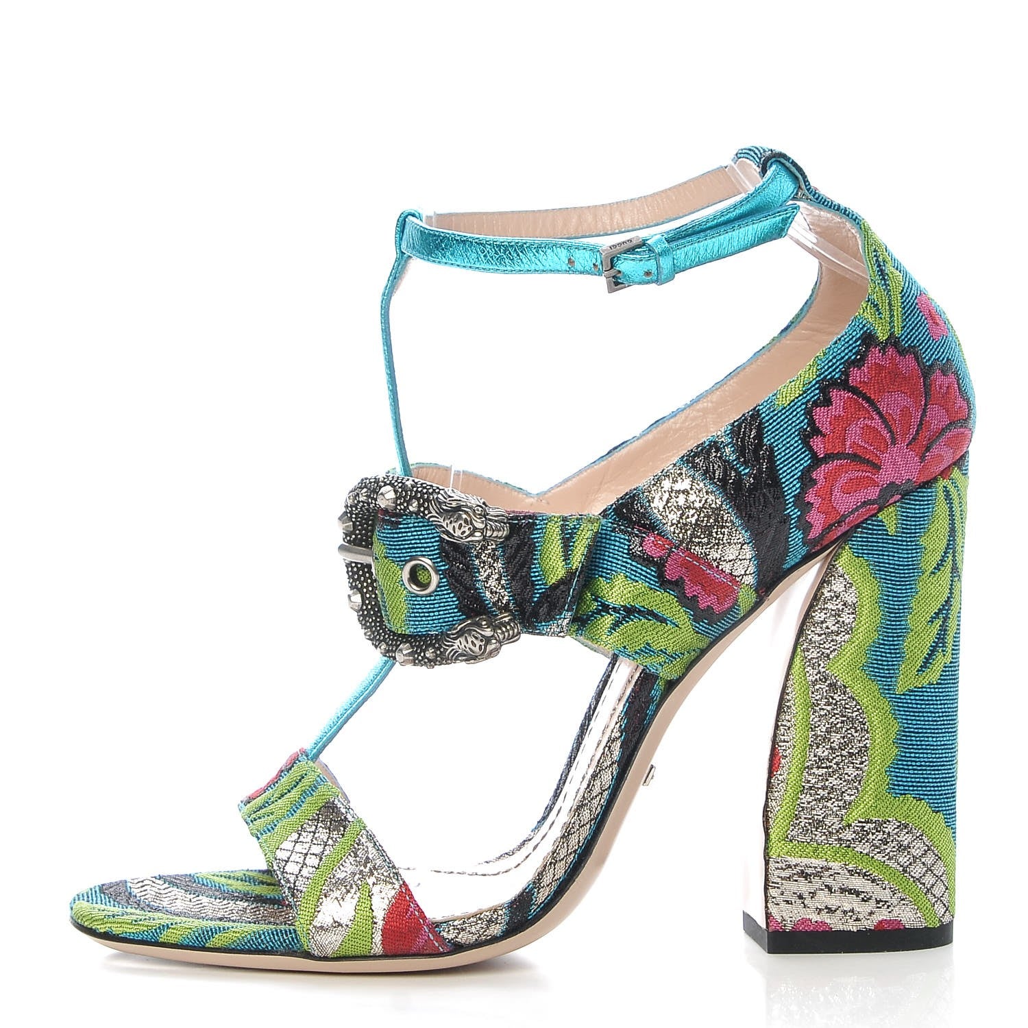 Gucci Brocade Floral Dionysus T-Strap High Heel Sandals 39 Multicolor 1 of 9