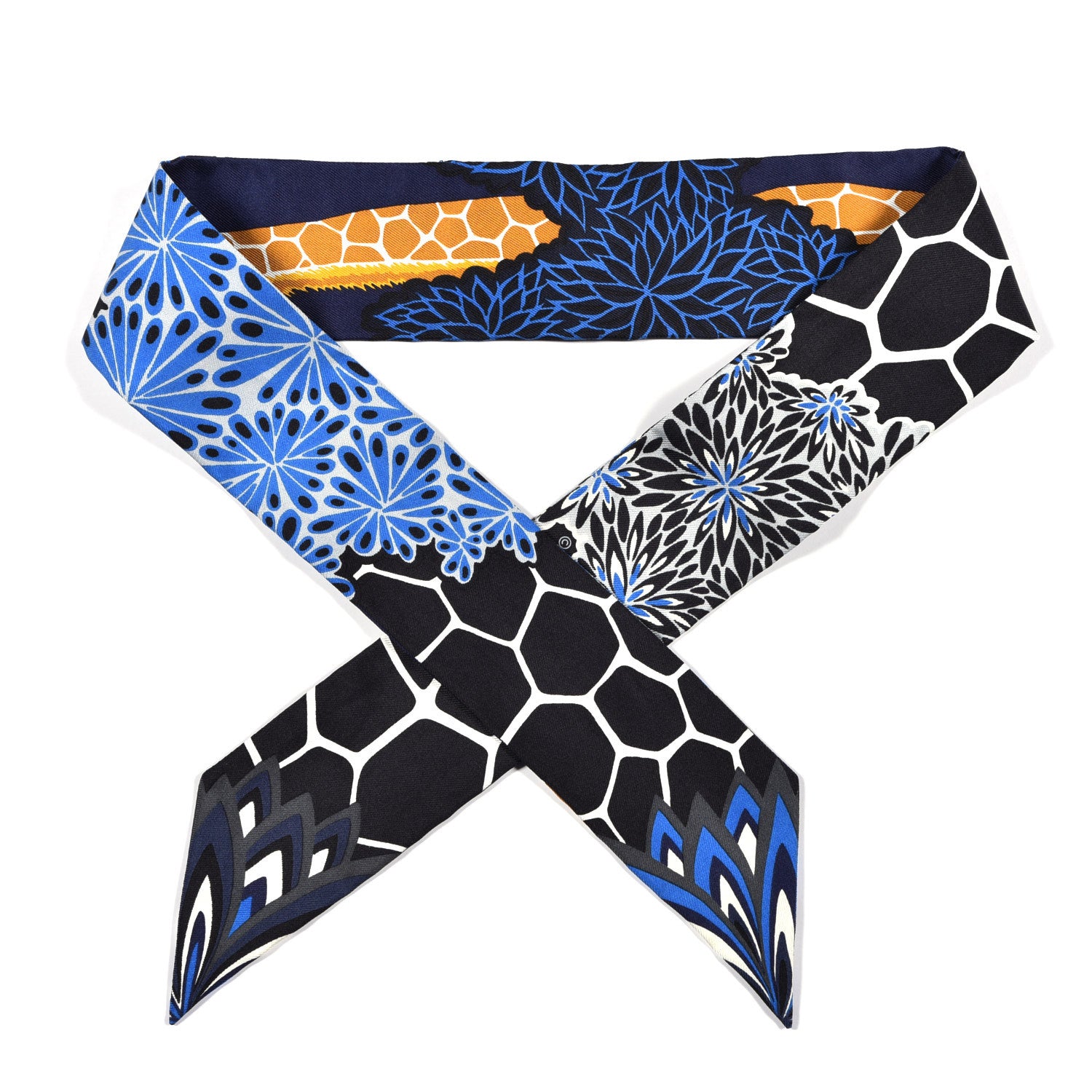 Hermes Silk The Three Graces Twilly Bleu Nuit Gold Black 1 of 4