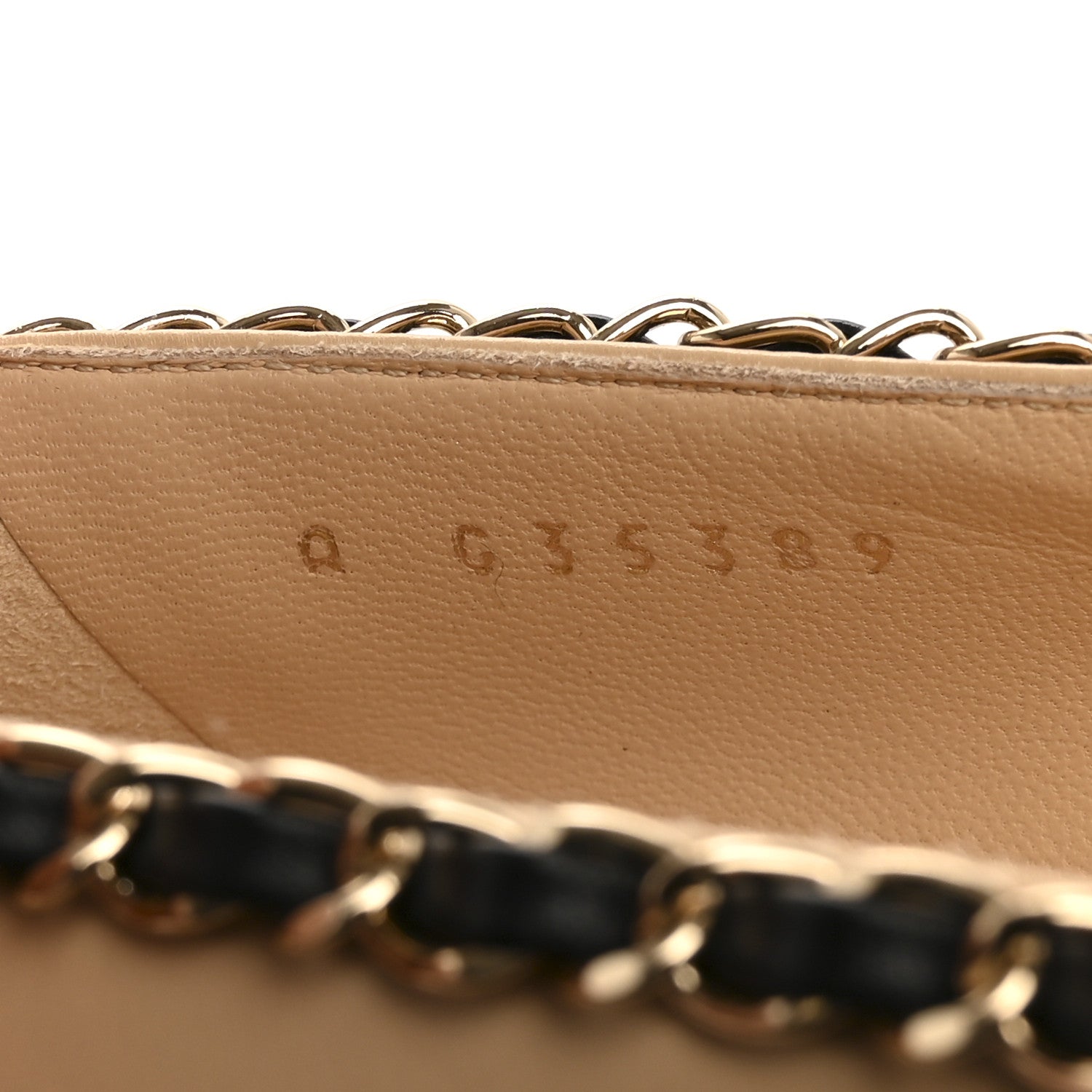 Chanel Lambskin Grosgrain Chain Cap Toe Flats 35.5 Beige Black 9 of 10