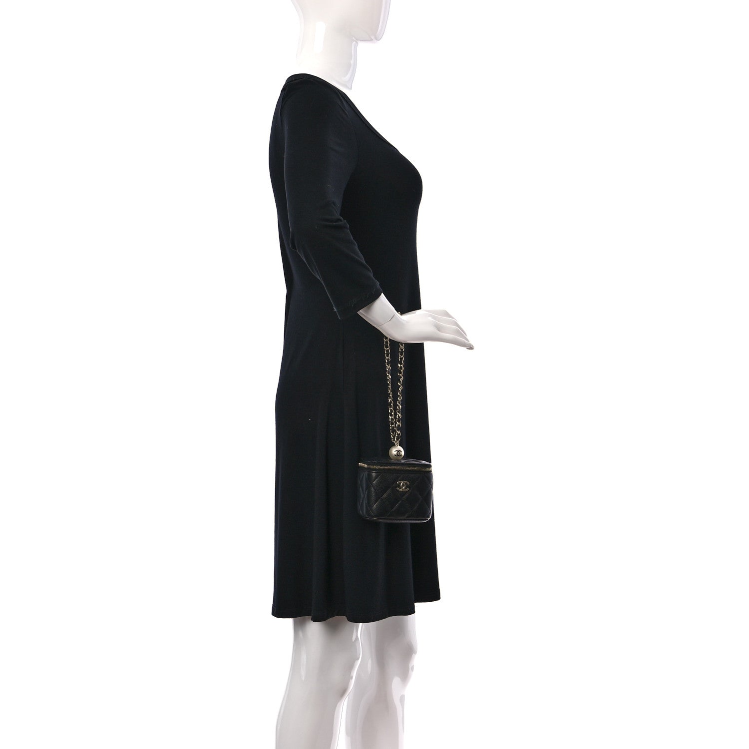 Chanel Caviar Quilted Mini Pearl On Top Vanity Case With Chain Black 2 of 10