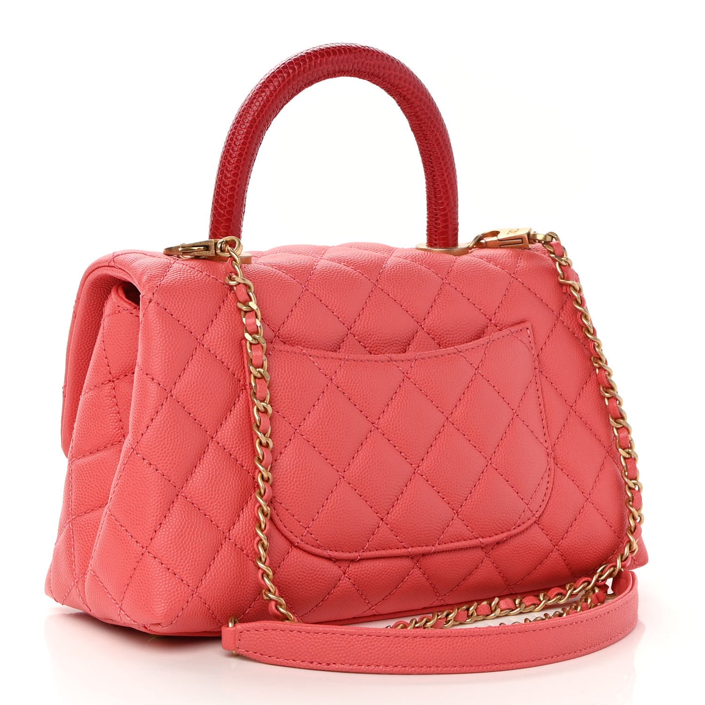 Caviar Lizard Embossed Quilted Mini Coco Handle Flap Pink