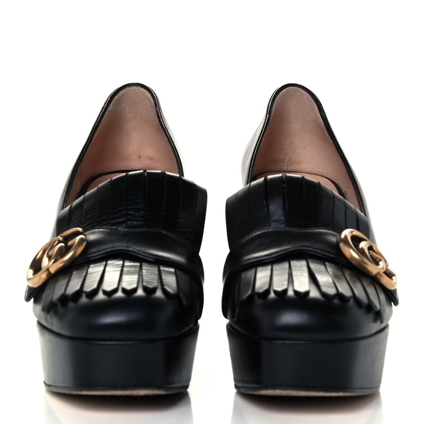 Malaga Kid GG Marmont Fringe Platform Loafer Pumps 39.5 Black