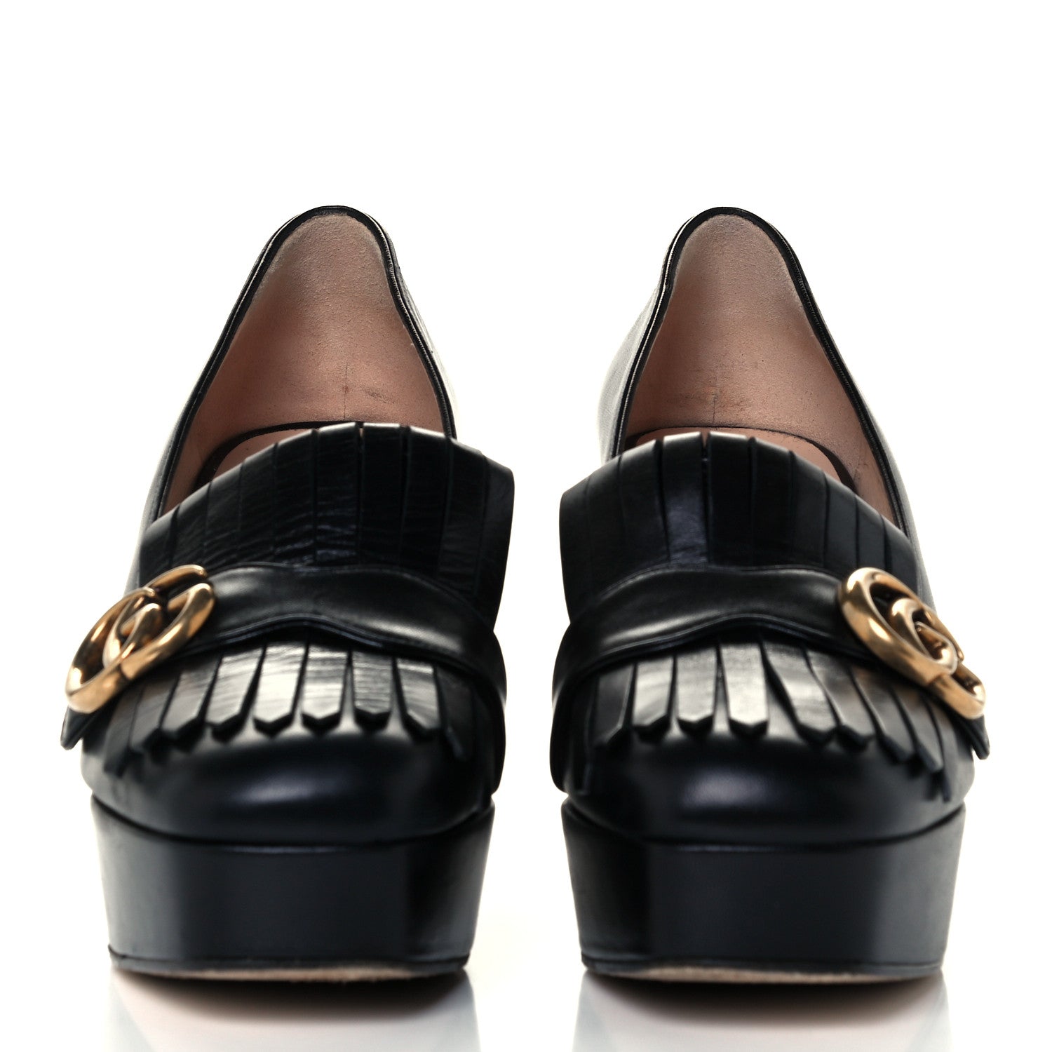 Gucci Malaga Kid GG Marmont Fringe Platform Loafer Pumps 39.5 Black 2 of 11