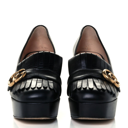 Gucci Malaga Kid GG Marmont Fringe Platform Loafer Pumps 39.5 Black 2 of 11