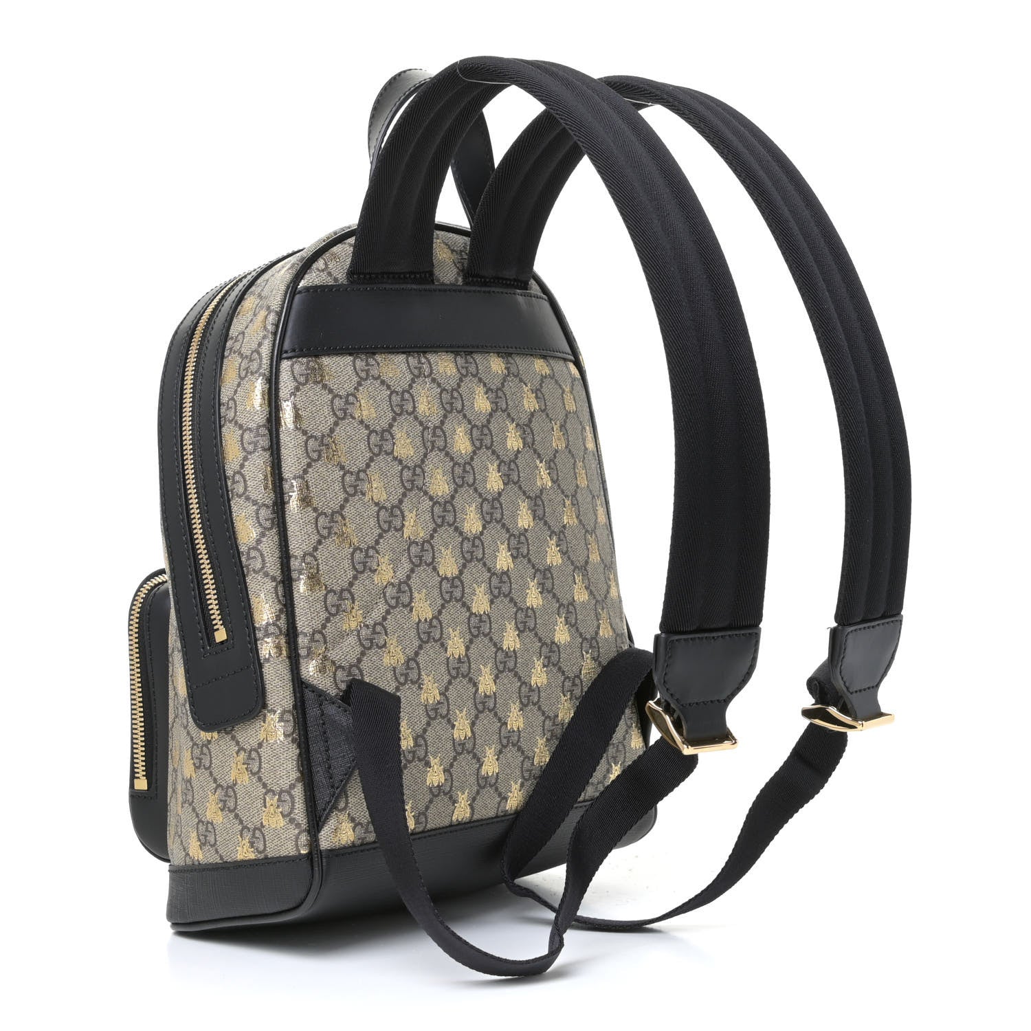 Gucci GG Supreme Monogram Bees Print Small Day Backpack Beige Oro Black 3 of 8