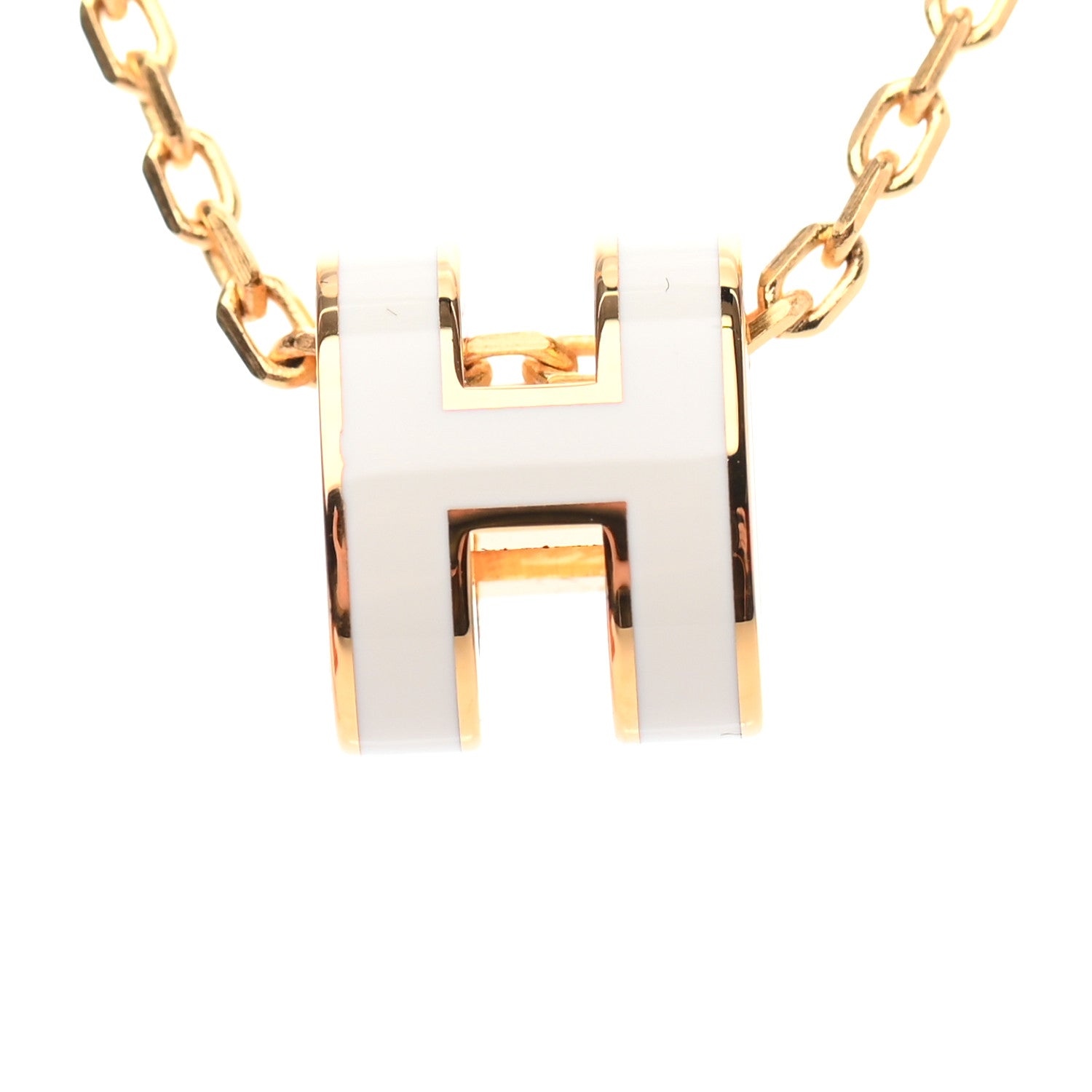 Hermes Lacquered Gold Mini Pop H Pendant Necklace White 4 of 4