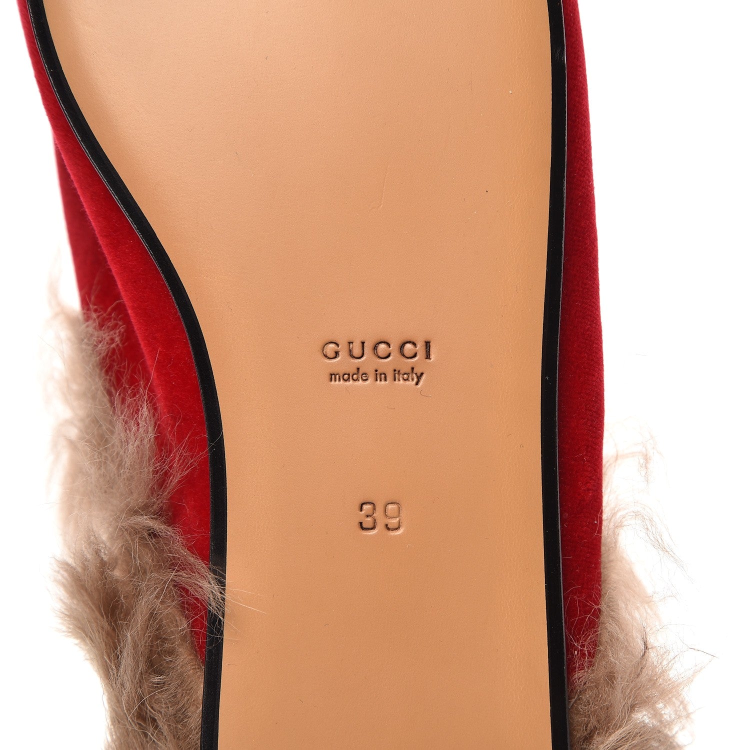 Gucci Velvet Fur Womens Princetown Slippers 39 Hibiscus Red 7 of 8