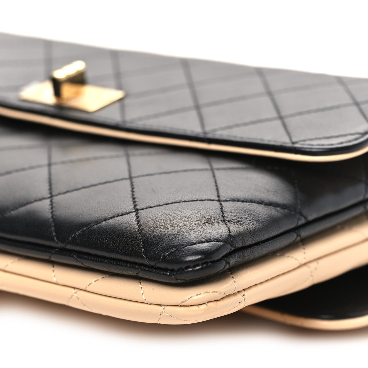 Lambskin Quilted Small Double Sided Flap Black Beige