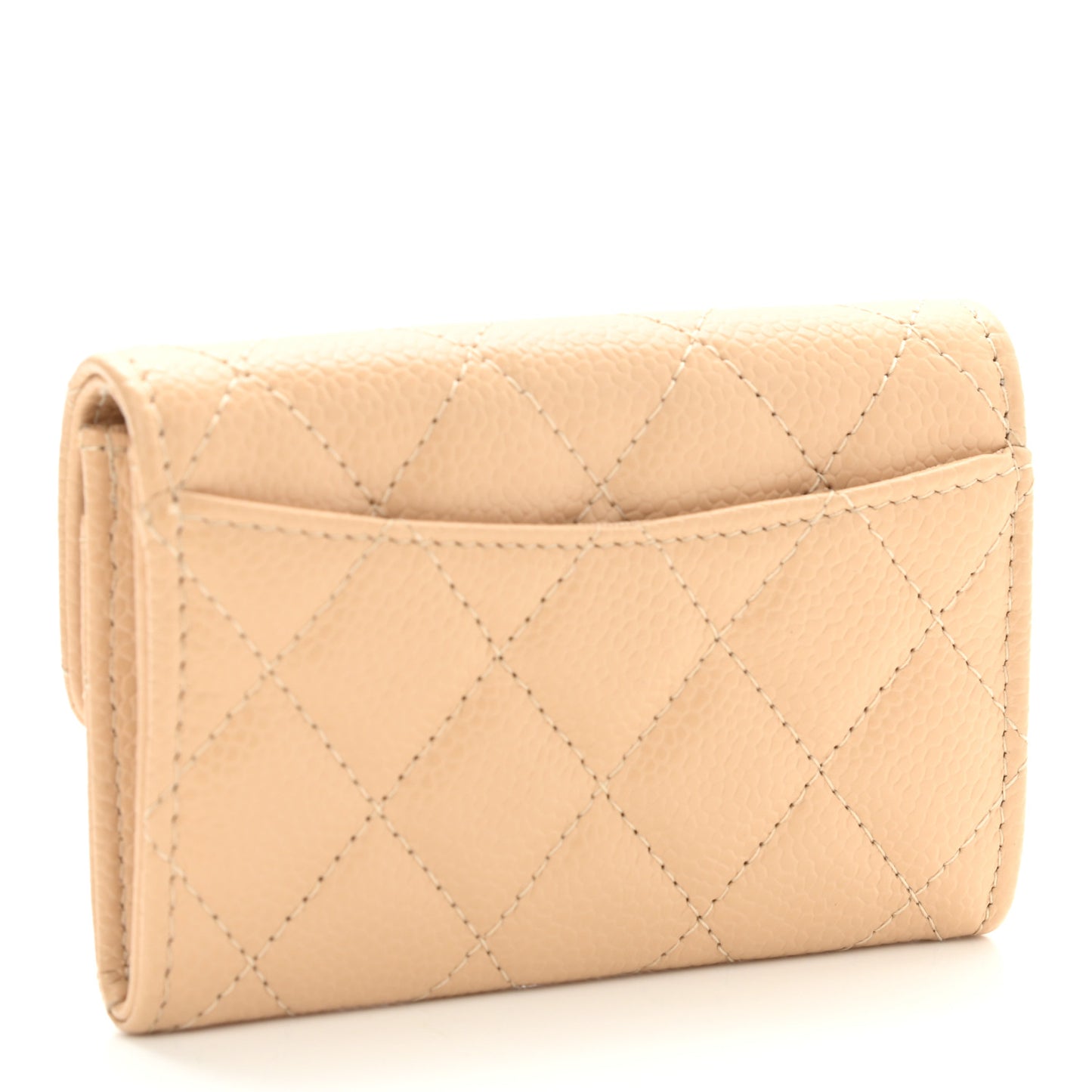 Caviar Quilted Flap Card Holder Wallet Beige