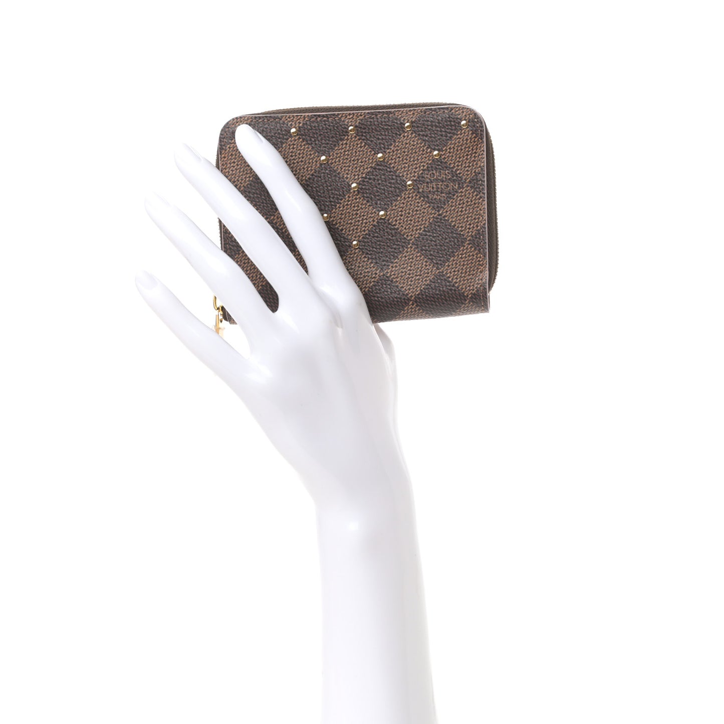Damier Ebene Studded Zippy Coin Purse Rose Ballerine