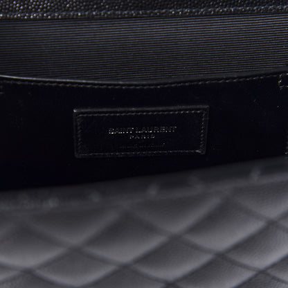 Saint Laurent Grain De Poudre Textured Mixed Matelasse Triquilt Medium Monogram Satchel Black 8 of 9