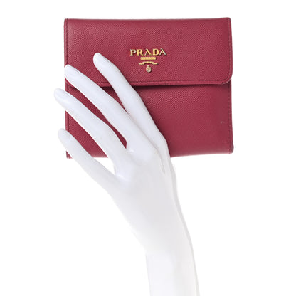 Prada Saffiano Metal Flap Wallet Ibisco 2 of 9