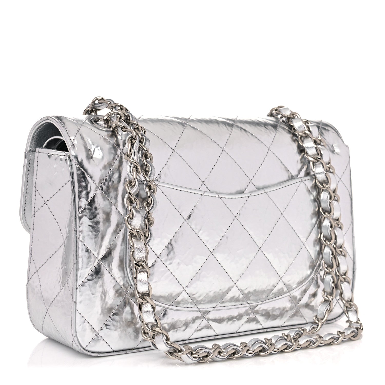 Chanel Hammered Metallic Calfskin Quilted Small Double Flap Silver 3 of 11