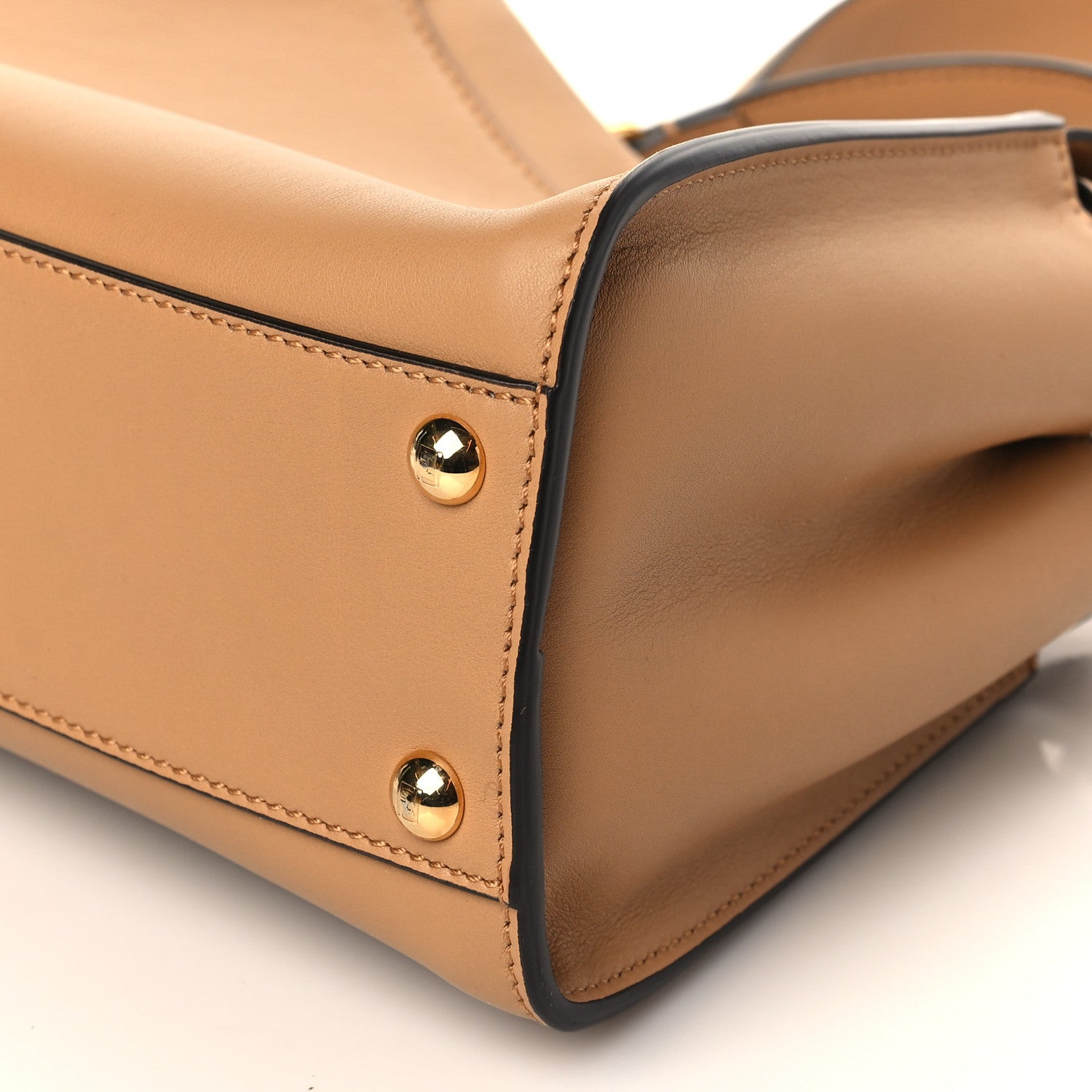 Fendi Vitello Seta Canvas FF Embroidered Mini Peekaboo Iconic Satchel Miele Scuro Poudre 9 of 9