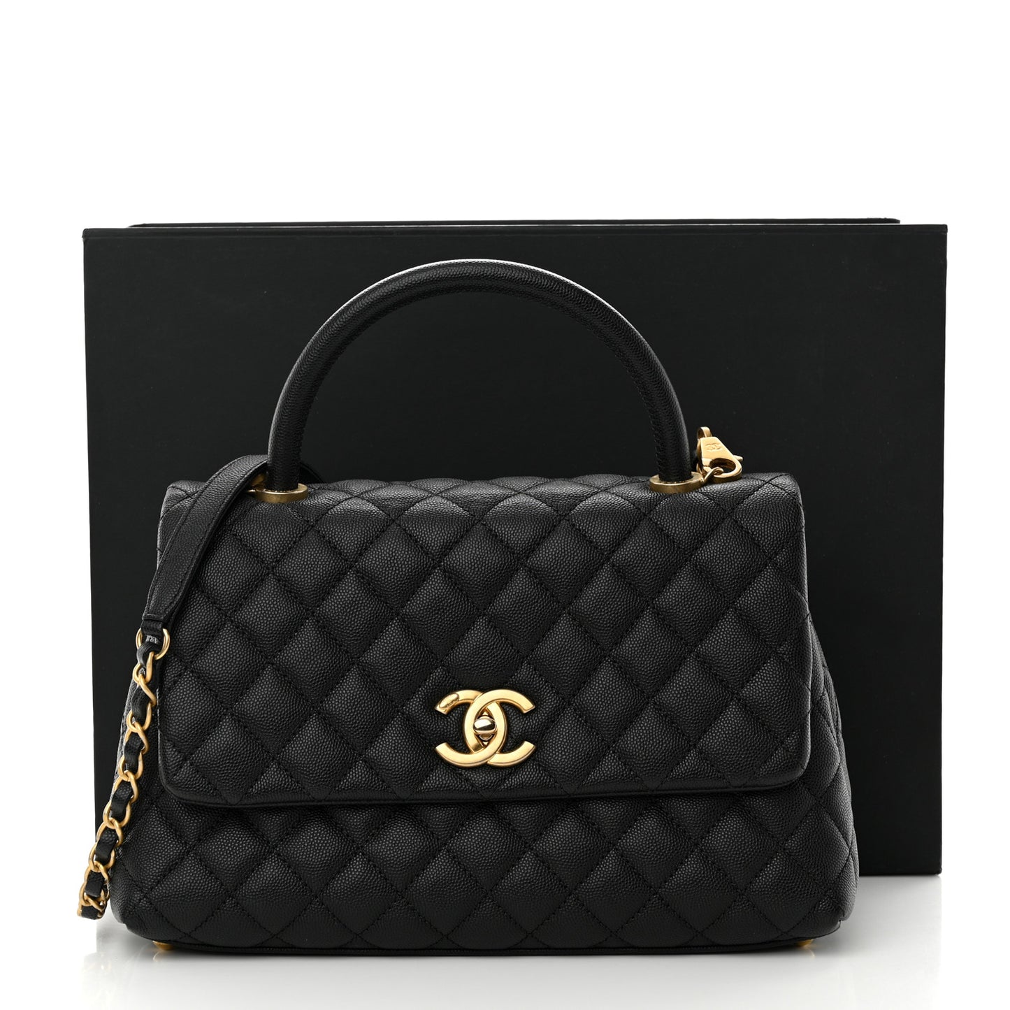 Caviar Quilted Small Coco Handle Flap Black