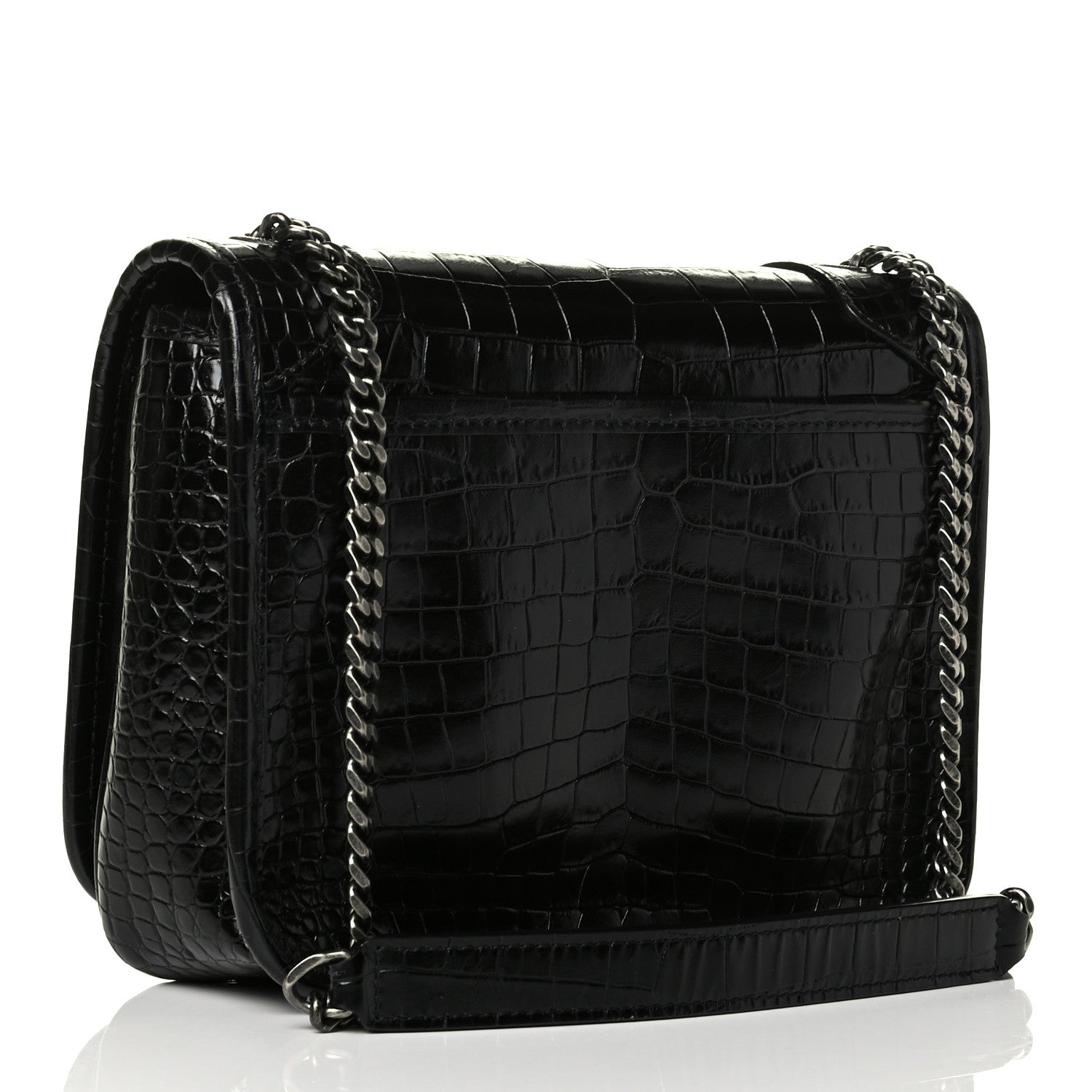Saint Laurent Crocodile Embossed Lambskin Matelasse Monogram Niki Chain Wallet Black 2 of 6