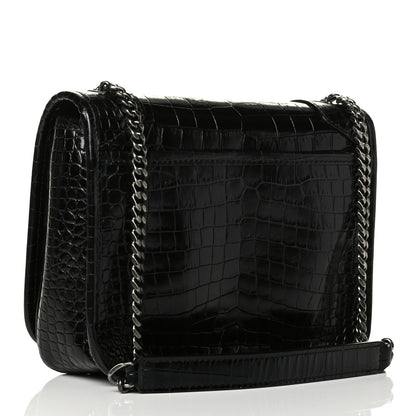 Saint Laurent Crocodile Embossed Lambskin Matelasse Monogram Niki Chain Wallet Black 2 of 6