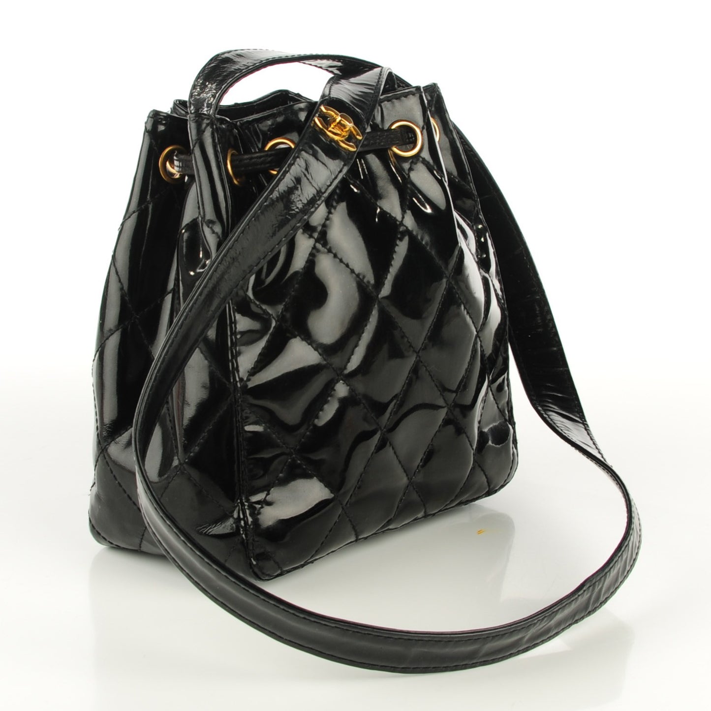 Patent Mini Drawstring Shoulder Bag Black