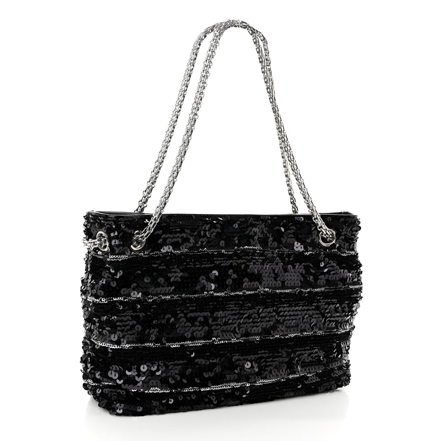 Sequin Striped Mademoiselle Tote Black Silver