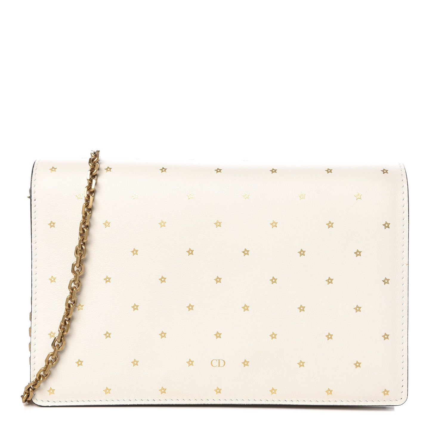 Calfskin Embossed Stars Wallet on Chain White Gold