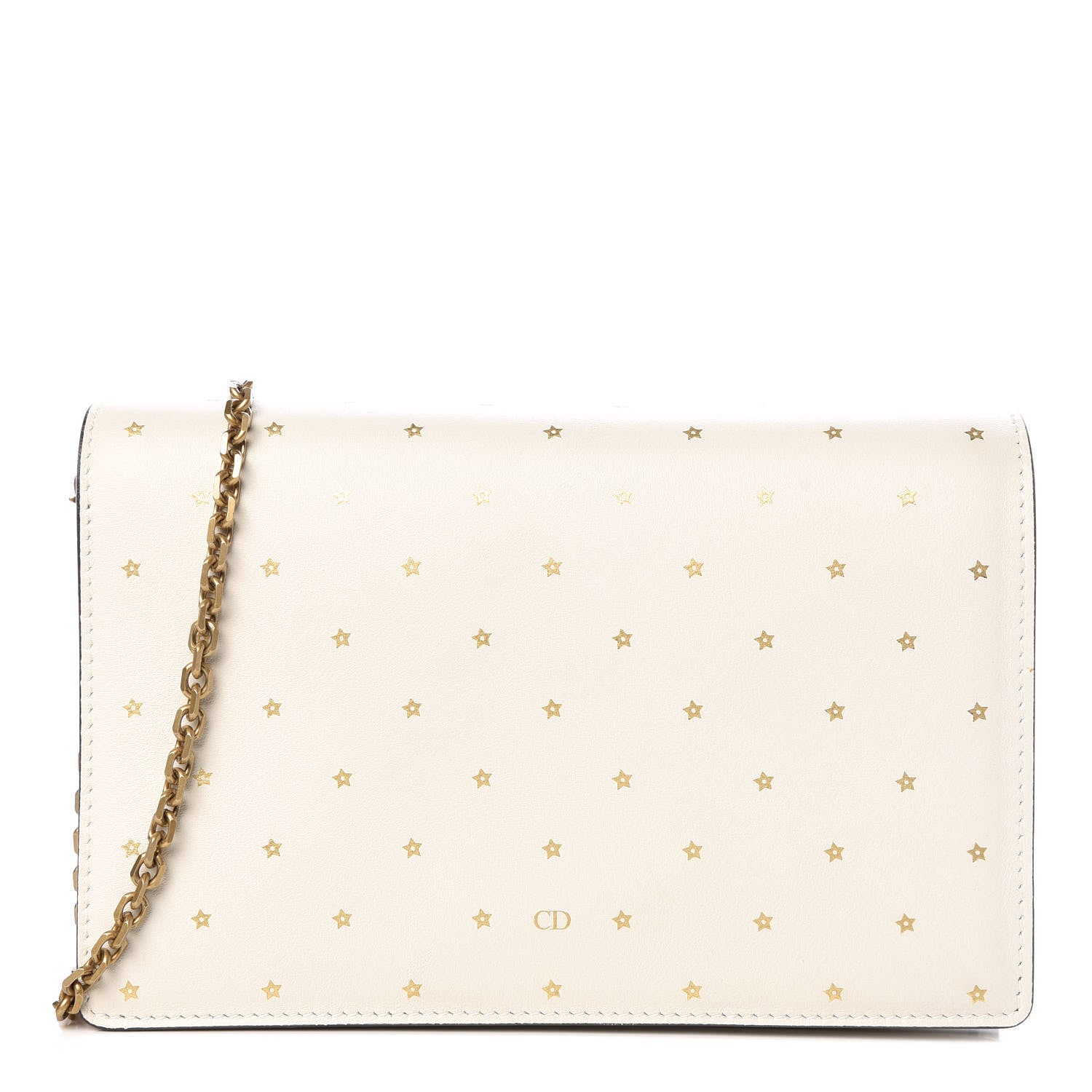 Christian Dior Calfskin Embossed Stars Wallet on Chain White Gold 1 of 9