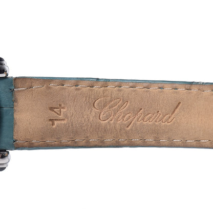 Chopard Stainless Steel Alligator Diamond Blue Sapphire Blue Mother of Pearl 26mm Happy Sport Star Quartz Watch 7 of 9