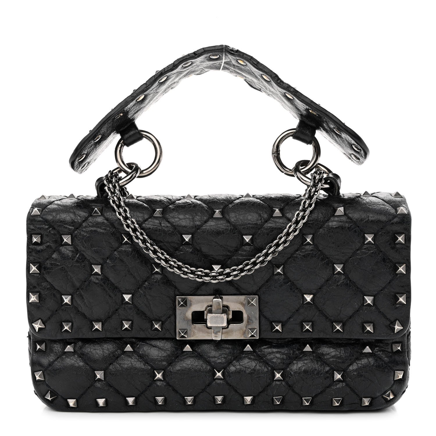 Valentino Garavani Craquele Nappa Small Rockstud Spike Shoulder Bag Black 1 of 11