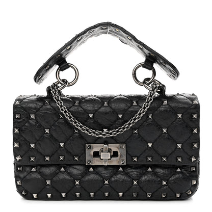 Valentino Garavani Craquele Nappa Small Rockstud Spike Shoulder Bag Black 1 of 11