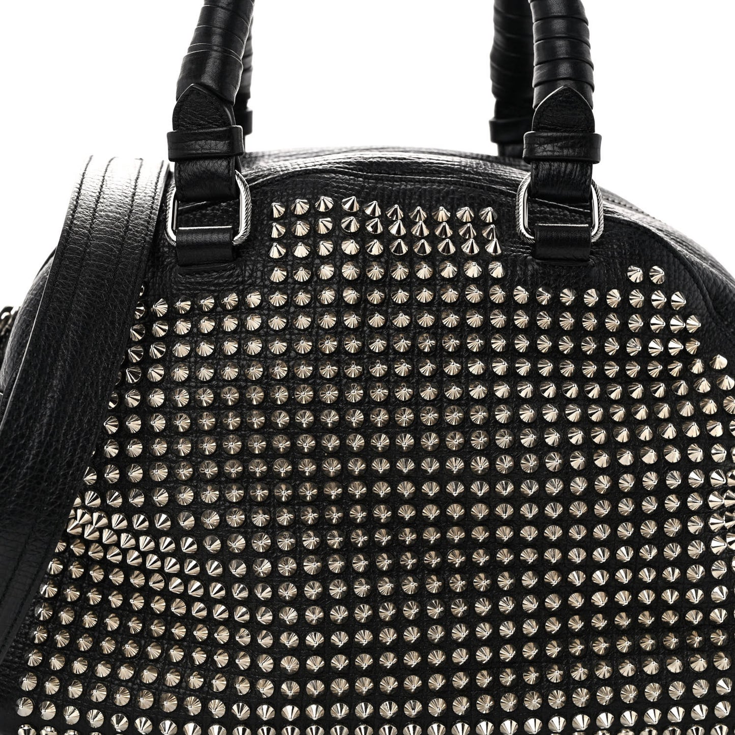 Grained Calfskin Studded Panettone Bowling Bag Black