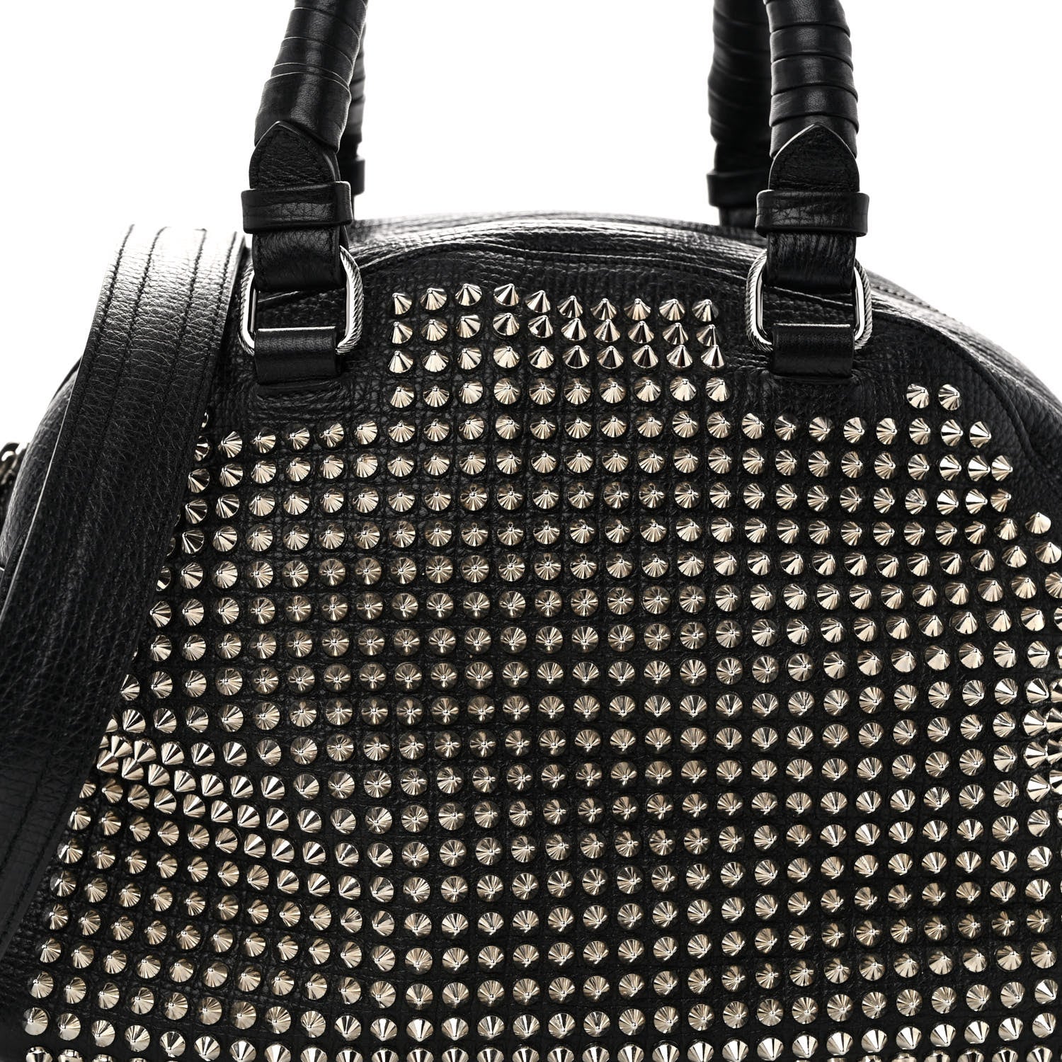 Christian Louboutin Grained Calfskin Studded Panettone Bowling Bag Black 7 of 9