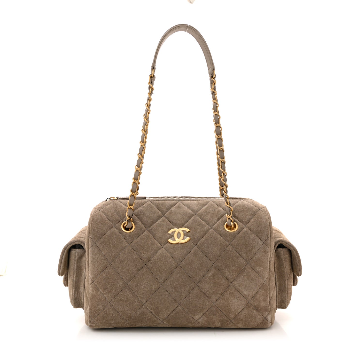 Suede Quilted Chanel 25 Bowling Bag Dark Grey