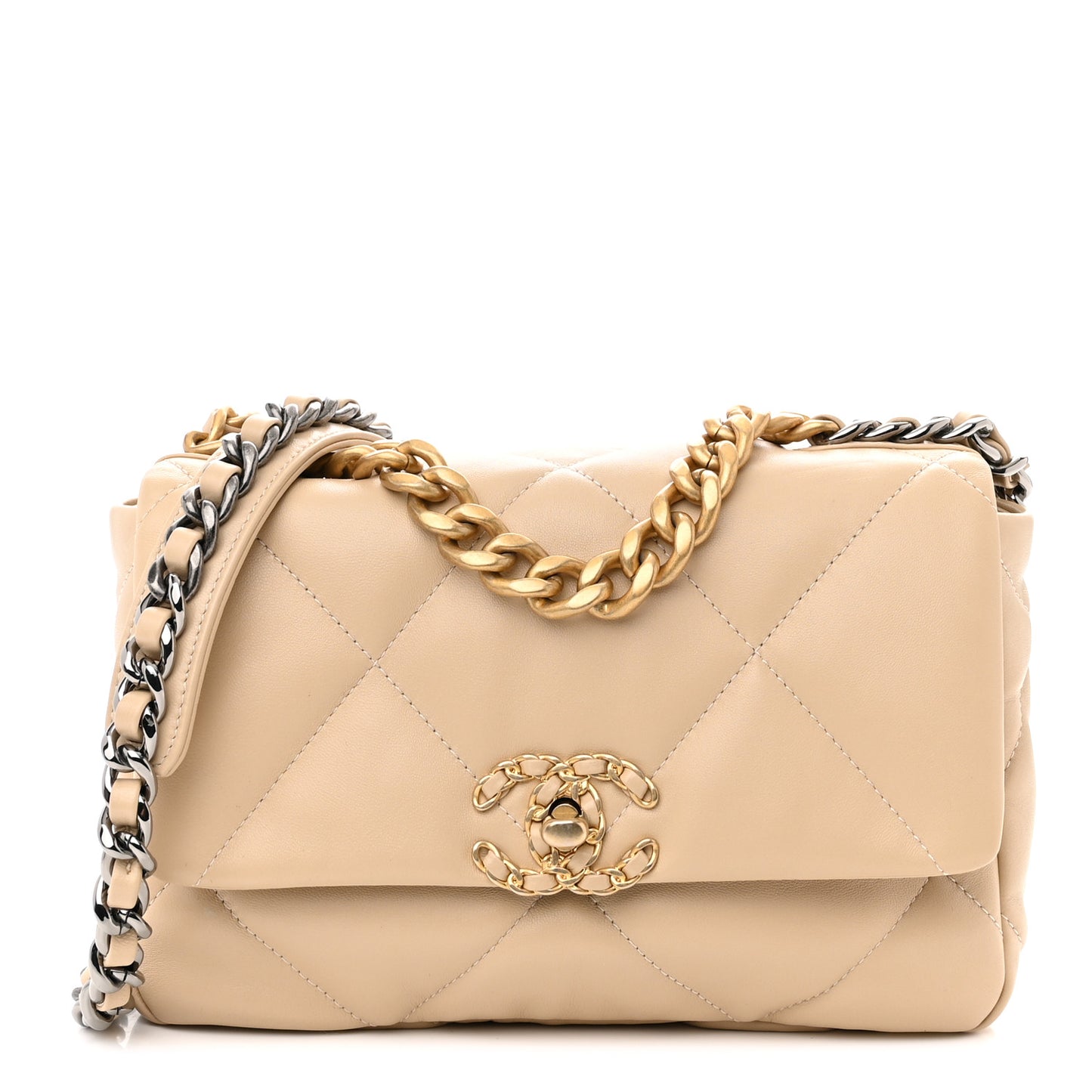 Lambskin Quilted Medium Chanel 19 Flap Beige