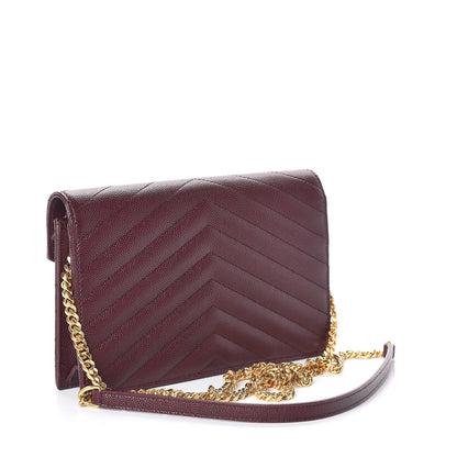 Saint Laurent Grain De Poudre Matelasse Chevron Monogram Envelope Chain Wallet Rouge Legion 3 of 11