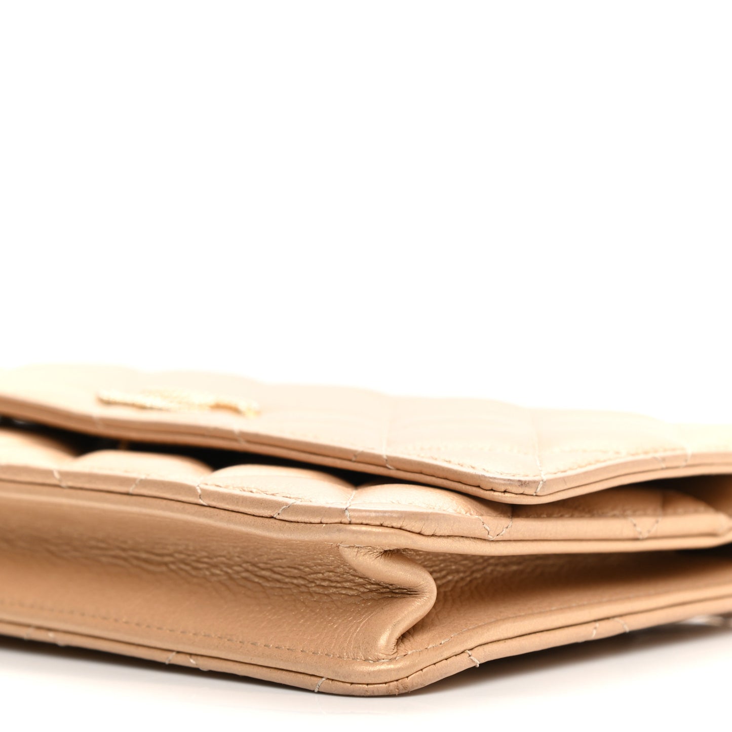 Iridescent Calfskin Quilted Wallet on Chain WOC Gold