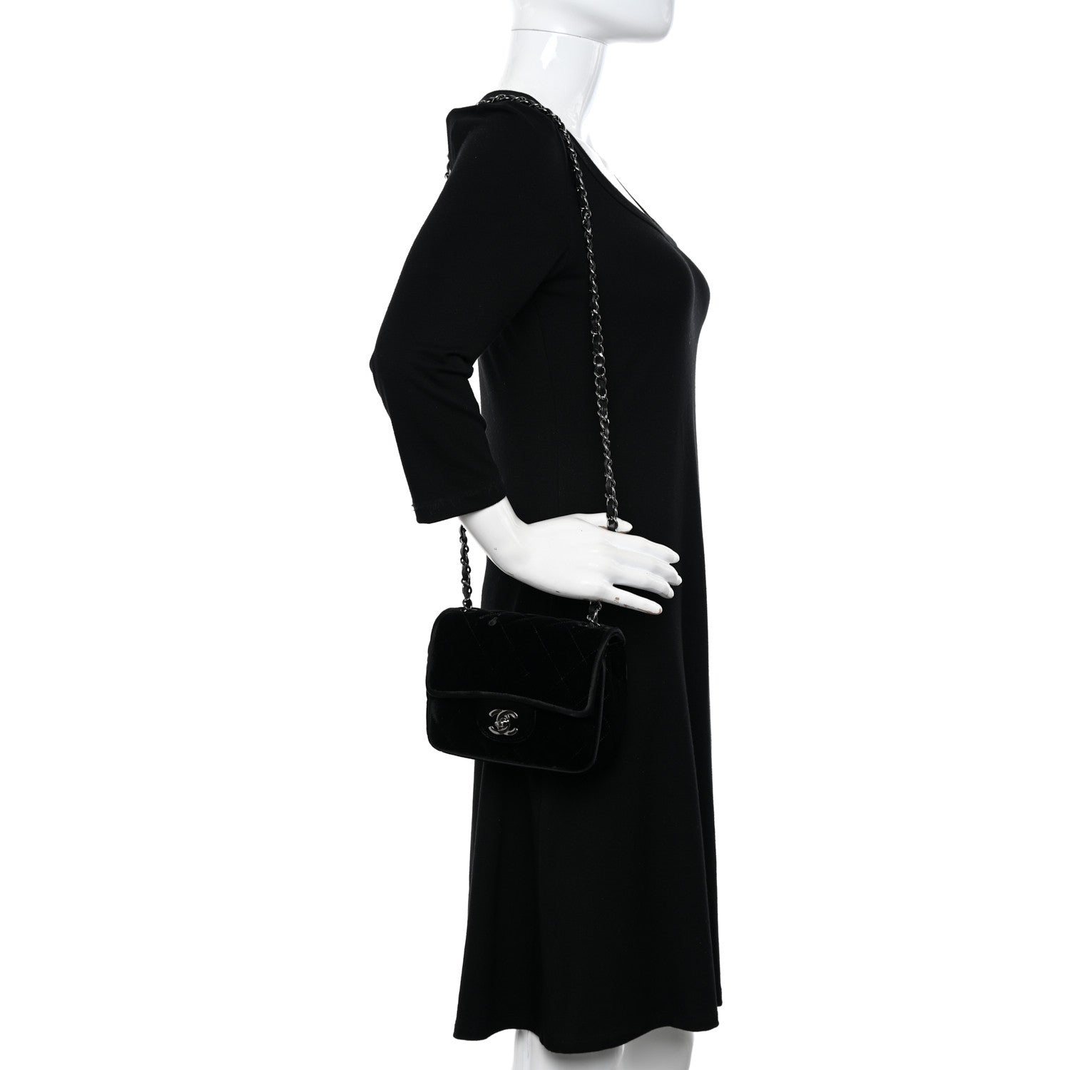 Chanel Velvet Quilted Mini Square Flap Black 2 of 11