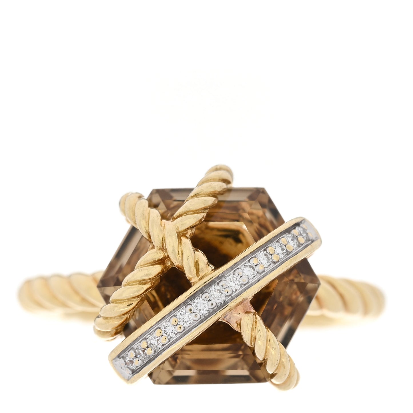 18K Yellow Gold Champagne Citrine Diamond 10mm Cable Wrap Ring 49 4.75