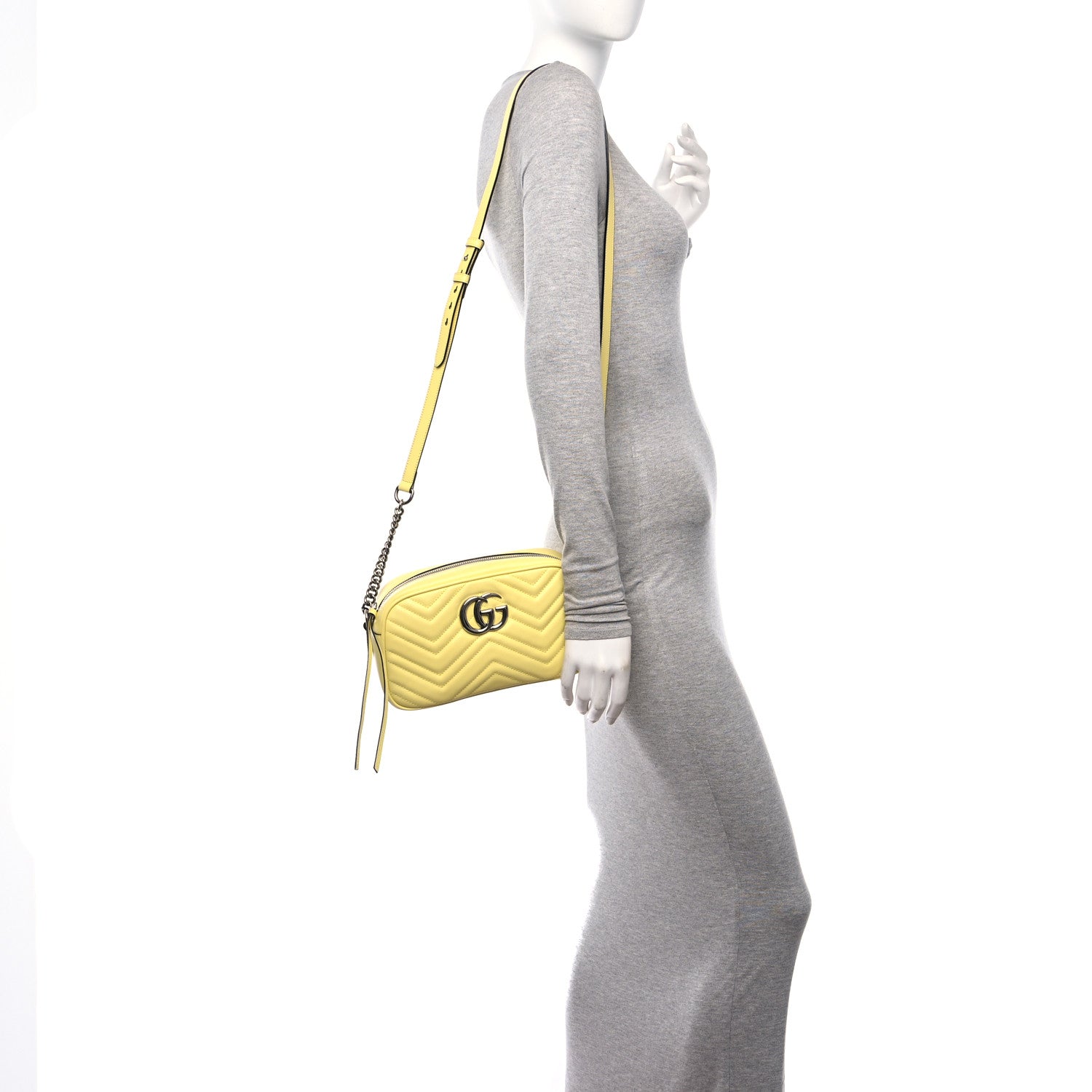 Gucci Calfskin Matelasse Small GG Marmont Chain Shoulder Bag Banana 2 of 10