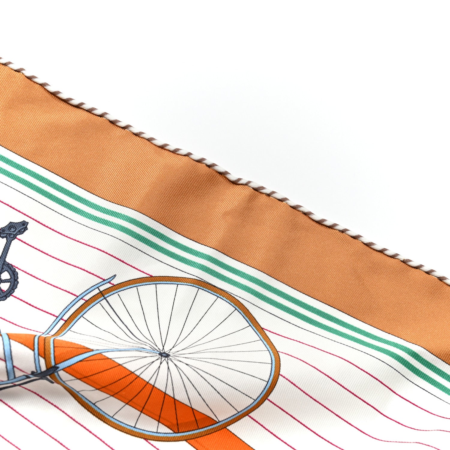 Hermes Silk Vintage Les Becanes Scarf 70 Caramel White Vert