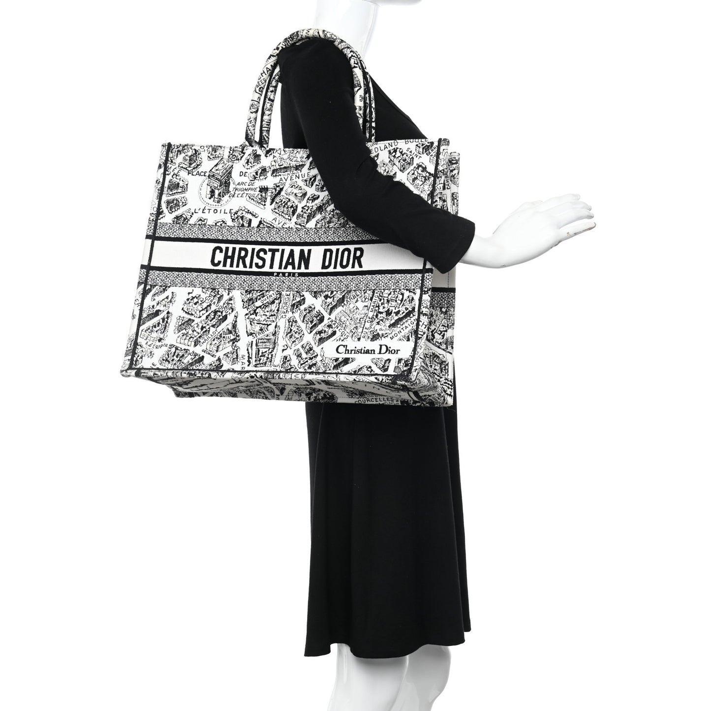 Canvas Embroidered Large Plan De Paris Book Tote White Black
