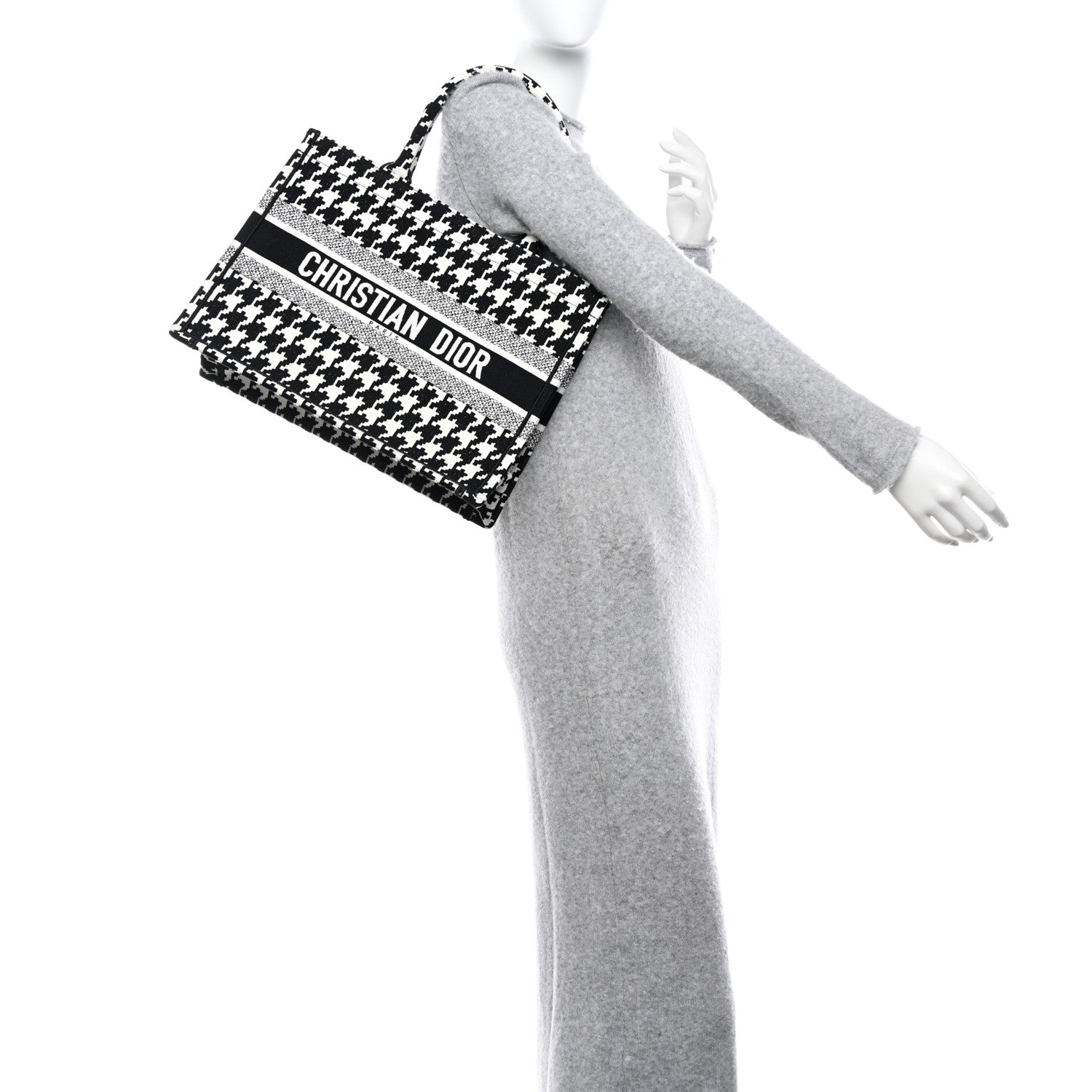 Christian Dior Canvas Macro Houndstooth Embroidered Medium Book Tote Black White 2 of 10