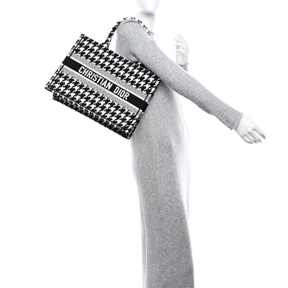 Christian Dior Canvas Macro Houndstooth Embroidered Medium Book Tote Black White 2 of 10