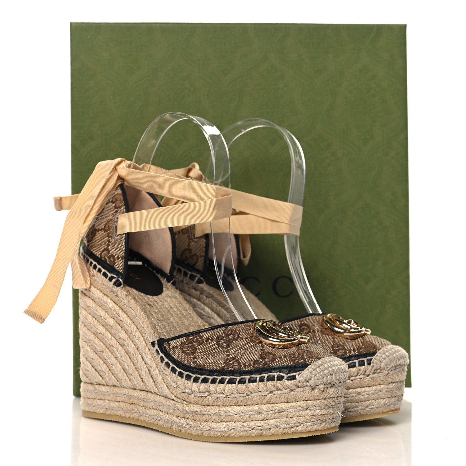 Gucci Monogram Matelasse GG Marmont Ankle Wrap Platform 35/120mm Espadrille Wedges 35.5  35.5 Beige Ebony Black Sand Storm 10 of 10